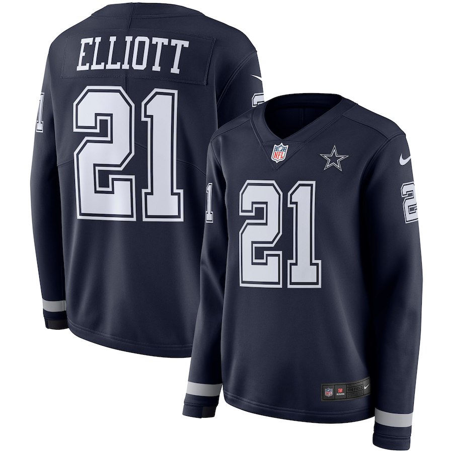 Women Dallas Cowboys #21 Elliott blue  Limited NFL Nike Therma Long Sleeve Jersey